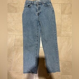 PacSun High Rise straight leg distressed bottom Blue Jeans. Button fly